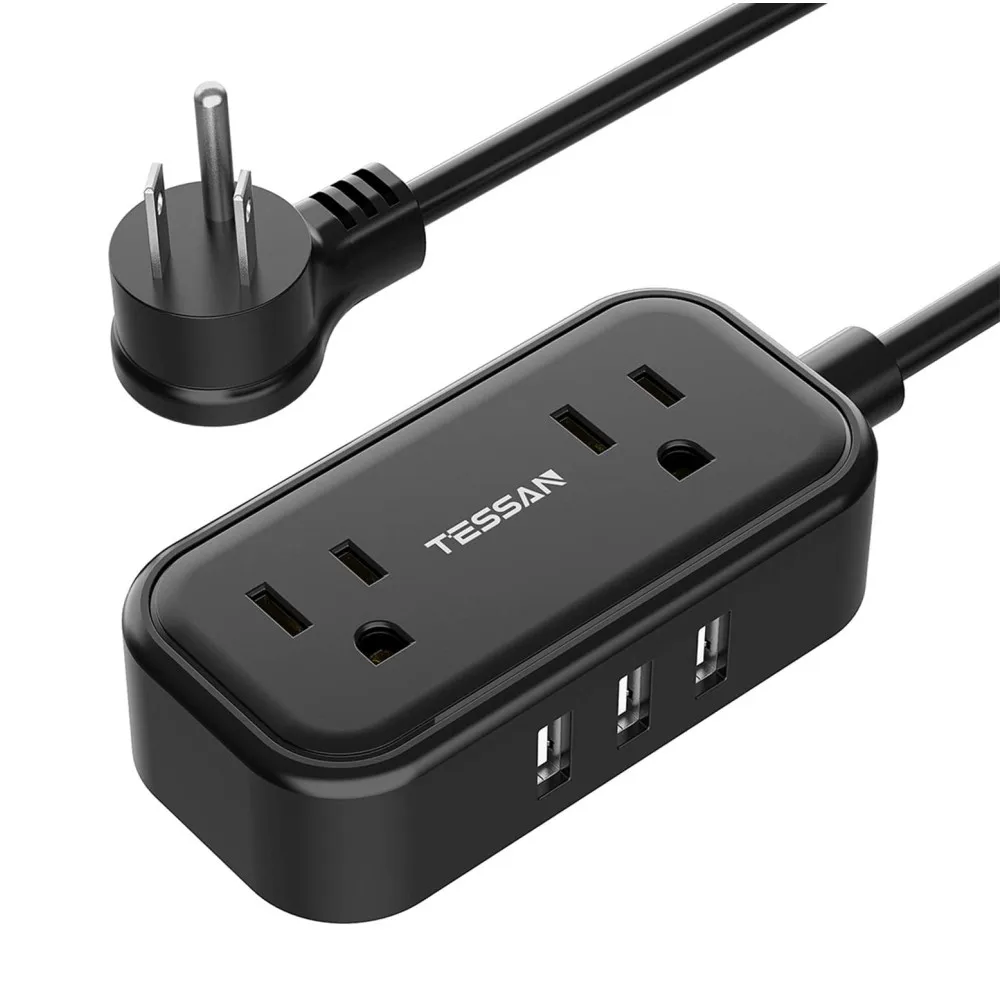 

TESSAN Desktop US Plug Power Strip with 2 Widely Spaced Outlets 3 USB Charging Ports 5ft Extension Cord for Home Office Travel