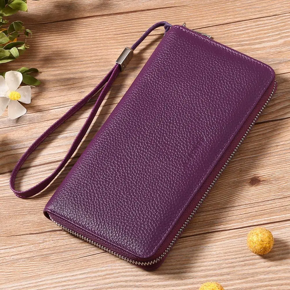 Fashion Women Wallets Genuine Leather Long Zipper Purse Large Capacity Card Holder Phone Wallet
