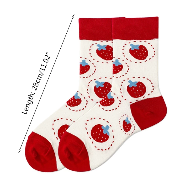 

Women Kawaii Cotton Crew Socks Sweet Strawberry Fruits Print Student Hosiery 649C