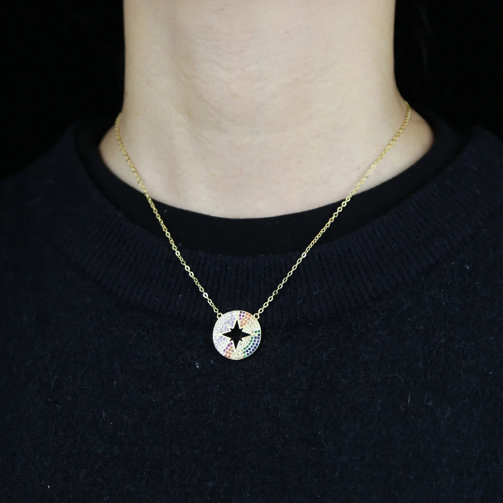 2021 полые блестящие Радуга Шарм звезда Подвеска золотого цвета с твердым