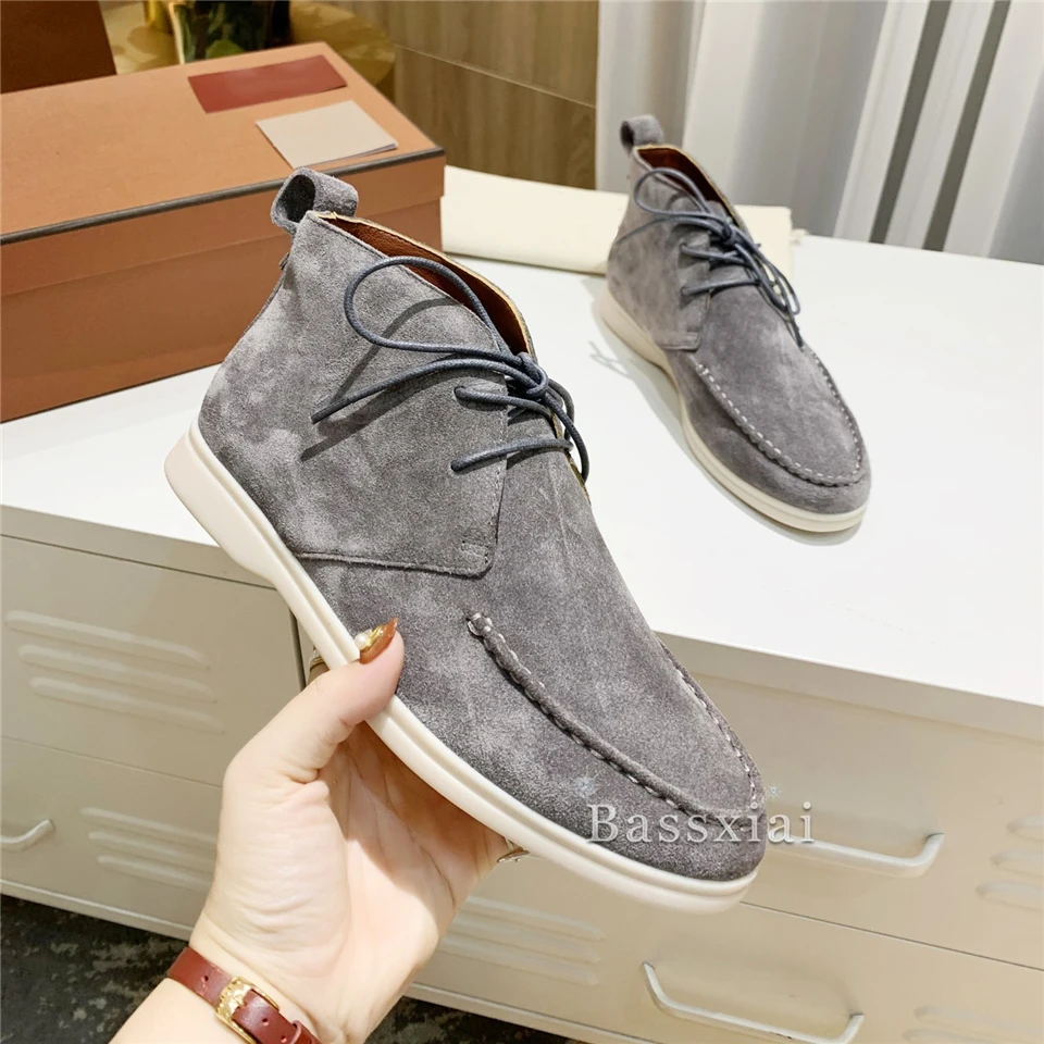 Harga Chic Desain Jahit Suede Landasan Pacu Sepatu Wanita Cross-Tied Flat Tumit Tinggi Sepatu Musim Gugur Musim Dingin Pendek Booties Untuk Wanita