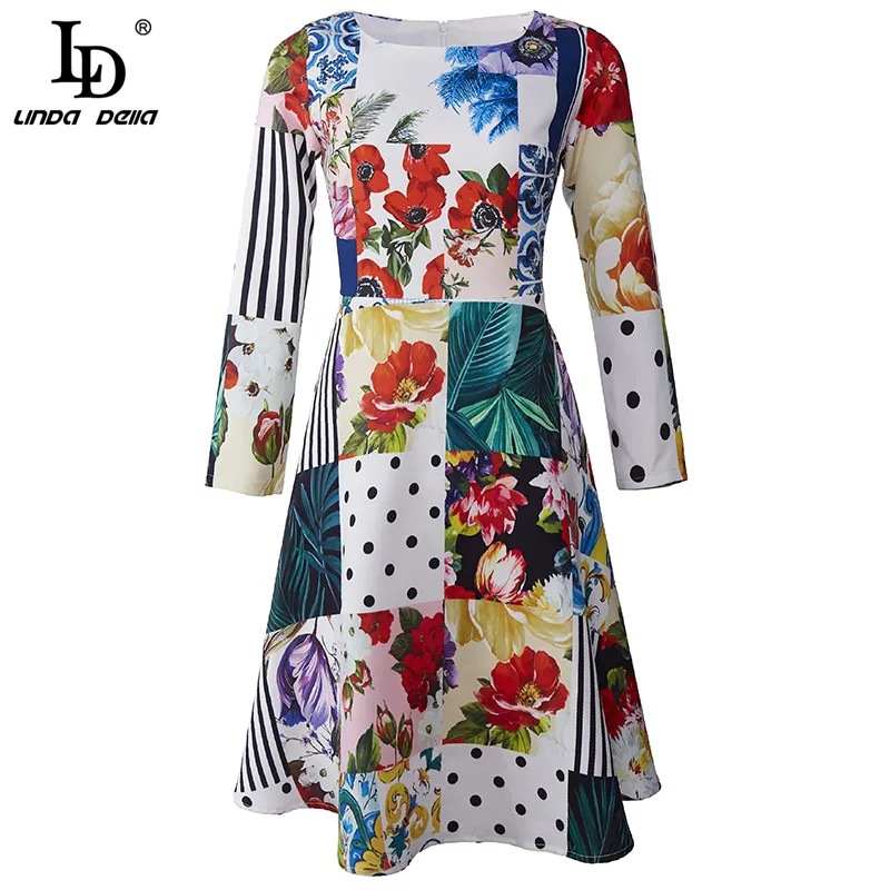 

Женские вечерние платья LD LINDA DELLA, винтажные короткие платья с длинным рукавом и цветочным принтом, лето 2019
