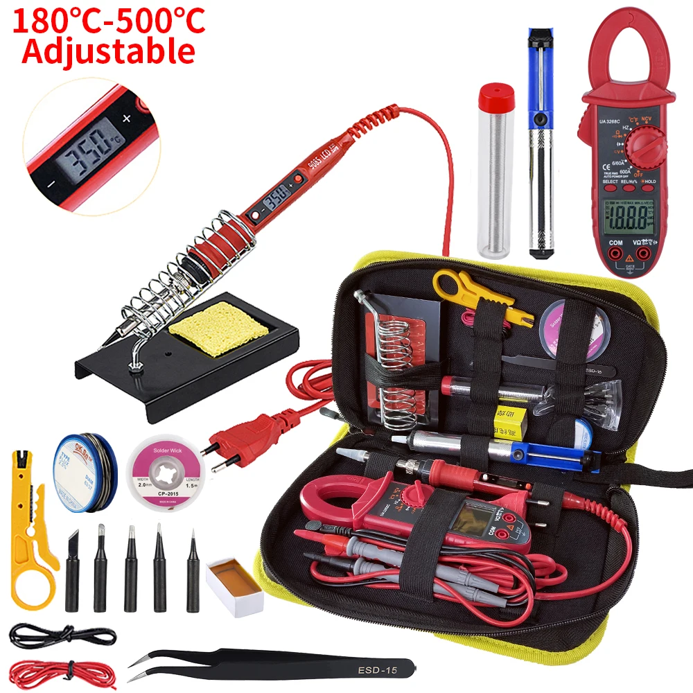 

JCD Soldering iron kit with Digital multimeter adjustable temperature 220V 80W LCD welding tools Ceramic heater soldering tips