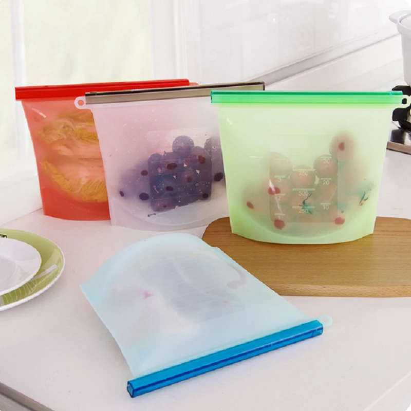 

1000Ml Silicone Food Bag Reusable Silicone Food Bag Ziplock Bag Leakproof