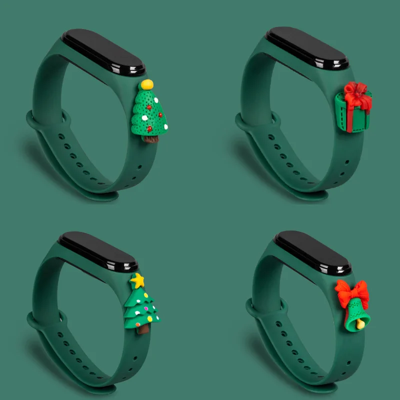 

3D Wriststrap for Xiaomi Mi Band 6 5 Cartoon Christmas Bracelet Snowman Santa Band Belt Soft Silicone Strap on Miband 6 Miband5