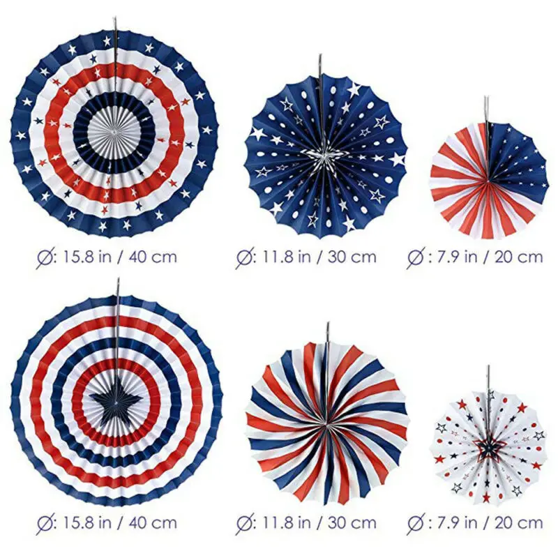 2020 NEW 6PCS Paper Fan for USA Patriotic Decorations Independence Day 4th of July | Дом и сад