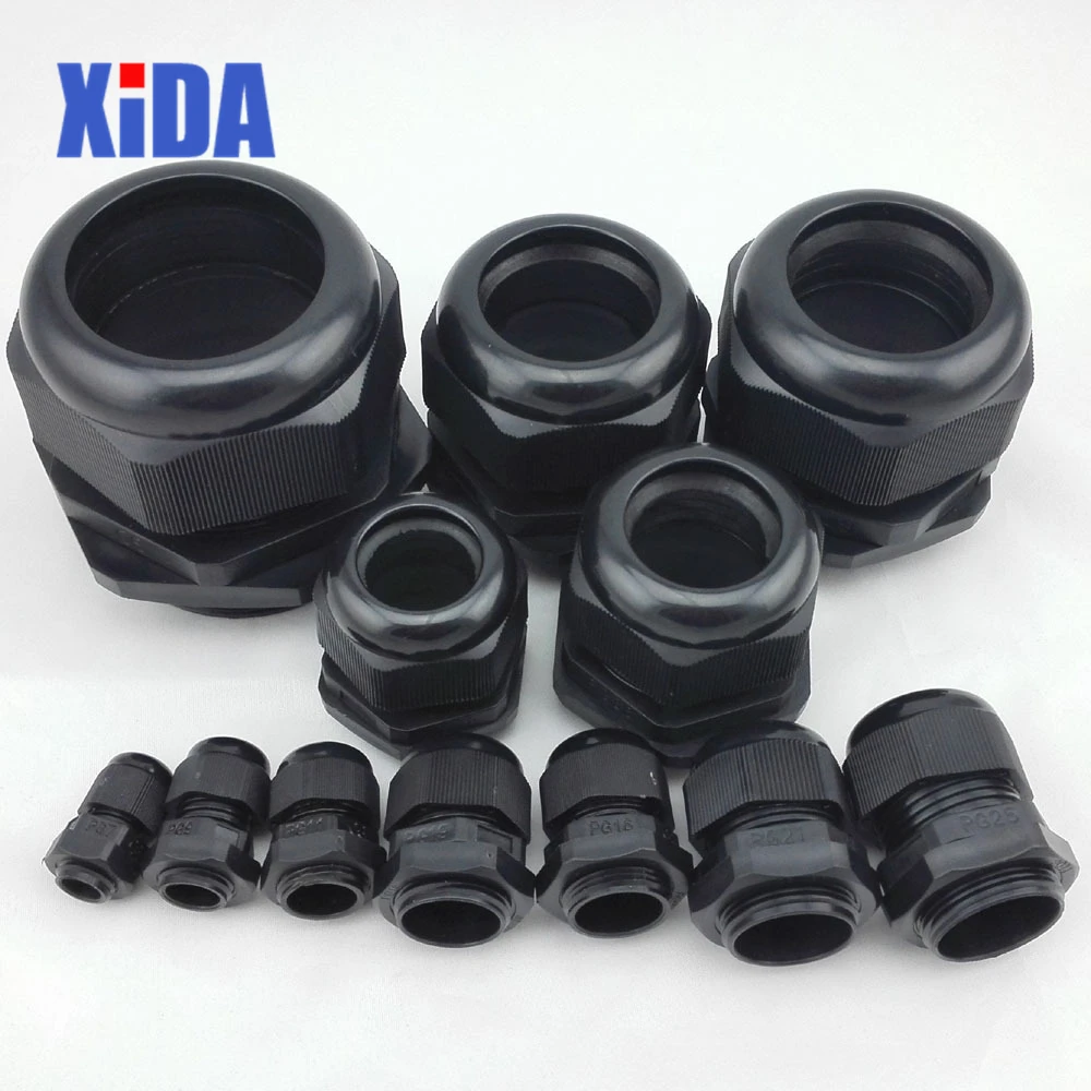 IP68 PG7 for 3-6.5mm PG9 PG11 PG13.5 PG16 PG19 PG21 PG24 PG25 PG29 Wire CE Black Waterproof Nylon Plastic Cable Gland Connector