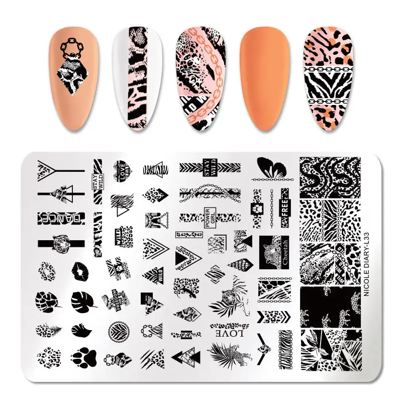 Трафареты NICOLE DIARY для стемпинга с изображением тигра дракона змеи абстрактные