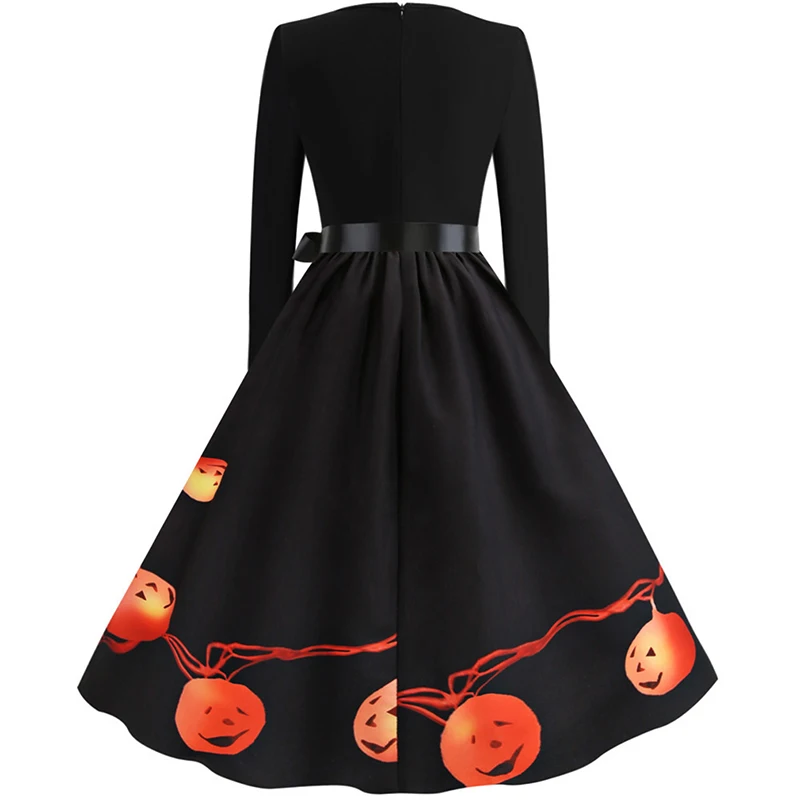 Нарядное платье на Хэллоуин с принтом тыквы Платье принцессы средней длины