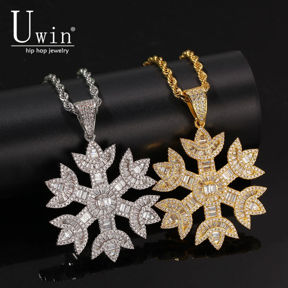 

Uwin Baguette Snowflake Pendant AAA Zircon Bling Full Iced Out Necklace Rock Hip Hop Punk Style Jewelry Gift Bling