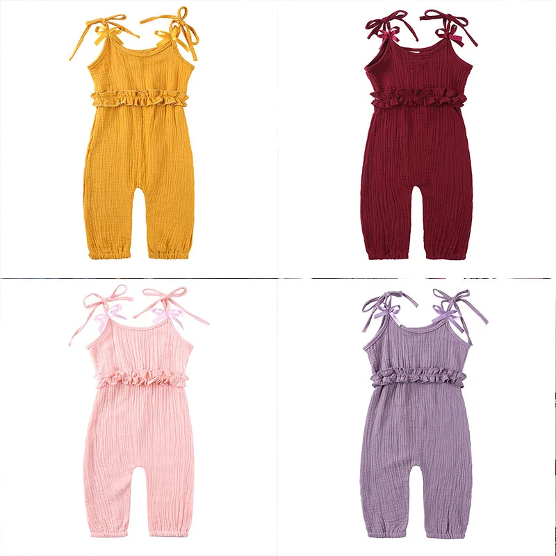 

Summer Infant Baby Girls Romper Jumpsuit Playsuit Overalls One pieces Cotton Linen Ruffles Kids Romper Fashion Baby Clothing