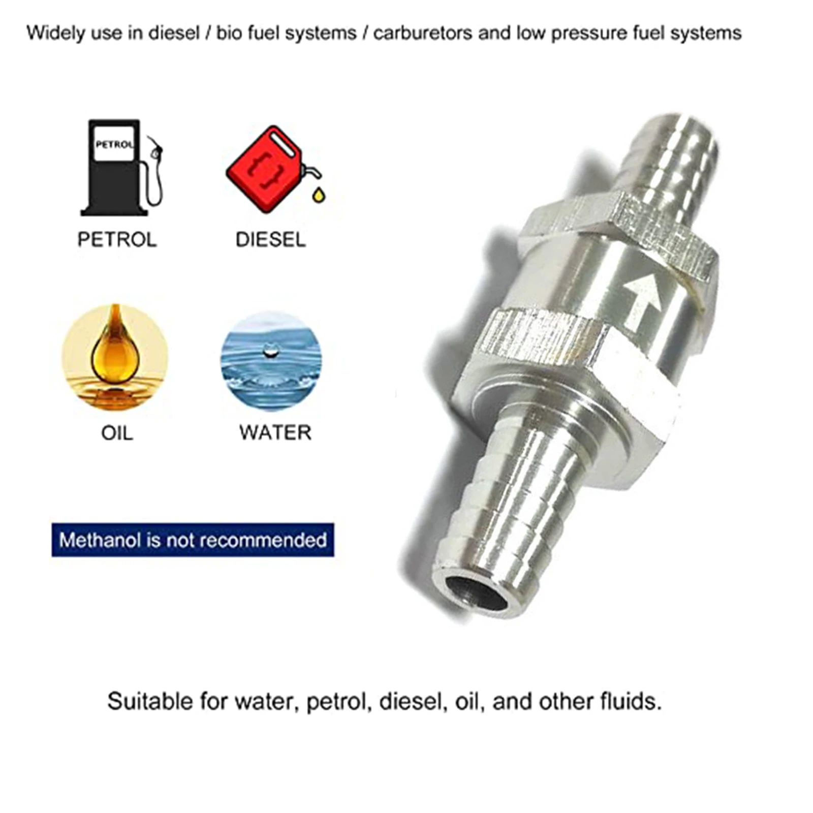 

2Pcs 3/8" 10mm Non Return One Way Check Valve for Fuel Line Oil Petrol Diesel Aluminium
