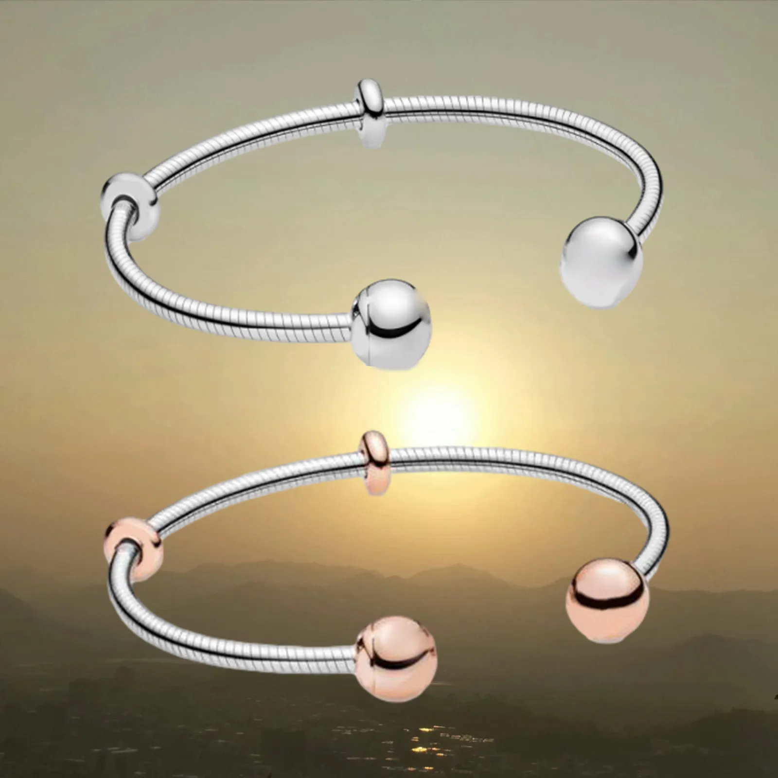 

925 Sterling Silver Moments Snake Chain Open Circle Bracelet