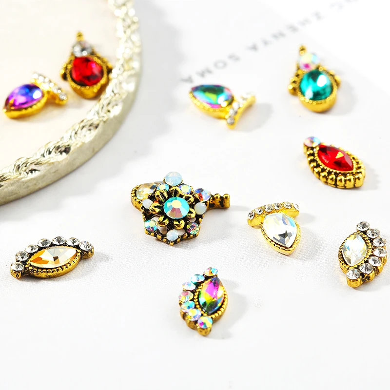 10 шт./лот ювелирное изделие в стиле ретро из сплава для дизайна ногтей AB кристаллы