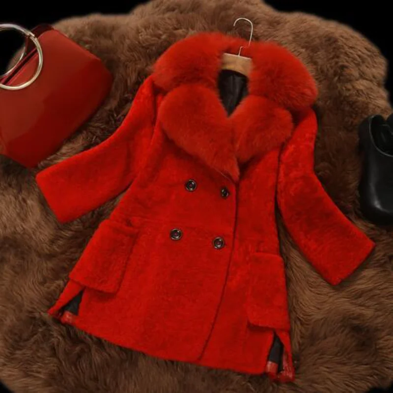 

GAMPORL Faux Fur Coat Faux Fox Fur Fluffy Collar Faux Woolen Coat Winter Fashion Ladies Warm and Thick Clothes with Pockets