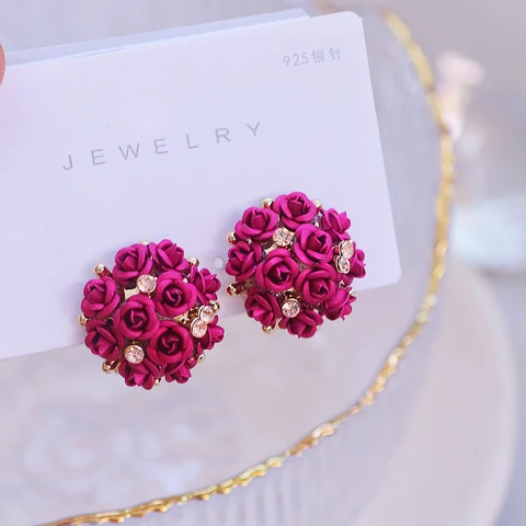 Серьги-гвоздики женские в романтическом стиле, элегантные милые разноцветные Серьги с кристаллами в виде роз, вечерняя и Свадебная бижутерия, хороший подарок