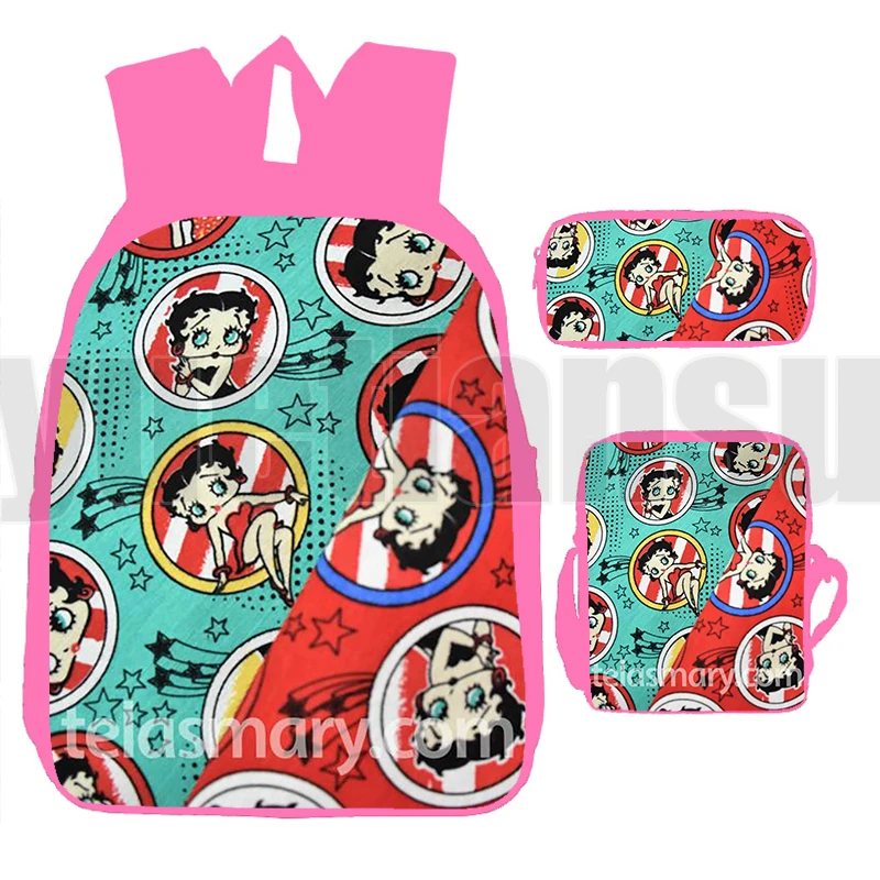 

New 3D Print Ladies Betty Girl Backpacks Girls Sexy School Bags Teenagers Book Bag Kids Kawaii Gift 3 Pcs/Set Flower Travel Bags
