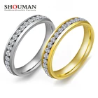 Роскошные классические кольца SHOUMAN 4 мм из нержавеющей стали с инкрустацией стразами, золотые кольца для женщин и девушек, обручальное кольцо, очаровательное, для вечеринки, подарок