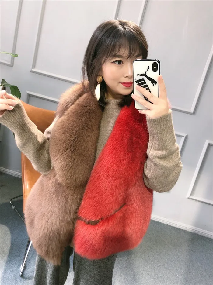Color 5 Winterjas dames натуральный Полный Пелт Настоящий Лисий Мех жилет костюм воротник женский натуральный Лисий жилет Зимний Средний Waiscoat - Цвет: Color 5