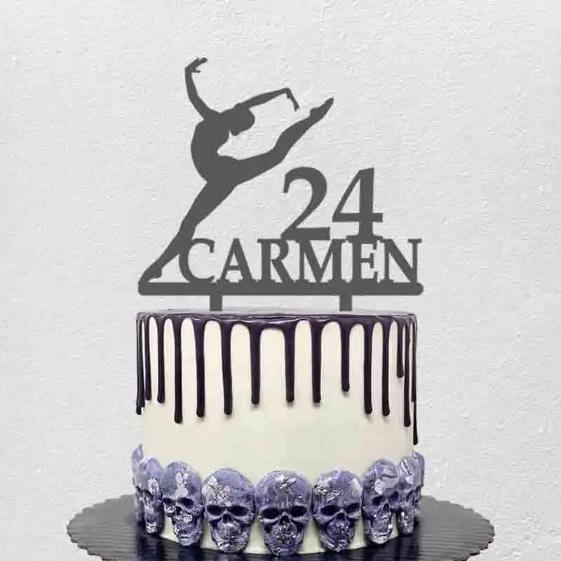 

Personalized Gymnastics Cake Topper Custom Name Age Ballet Dancer Silhouette For Ballerina Birthday Party Cake Decoration Topper