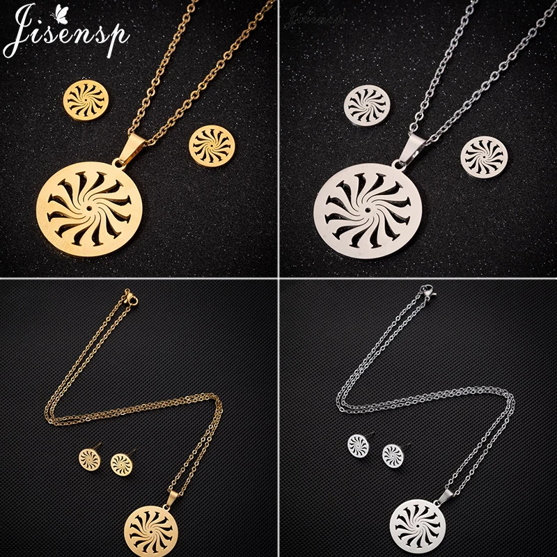 

Jisensp Hollow Geometric Amulet Religious Jewelry Gift Stainless Steel Necklace for Women Round Circle Pendant Necklace