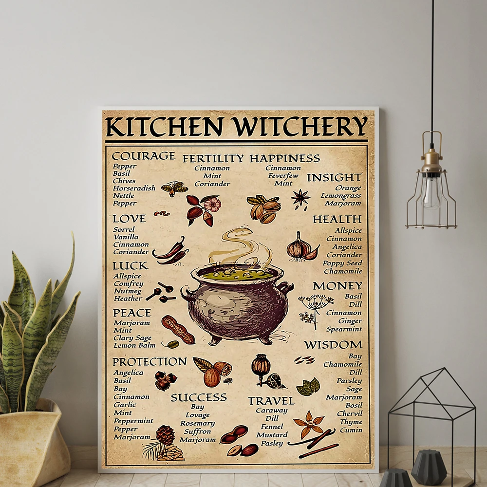 

Kitchen Witchery Funny Poster Witches Magic Knowledge Art Print Retro Canvas Painting Modern Wall Picture Living Room Home Decor