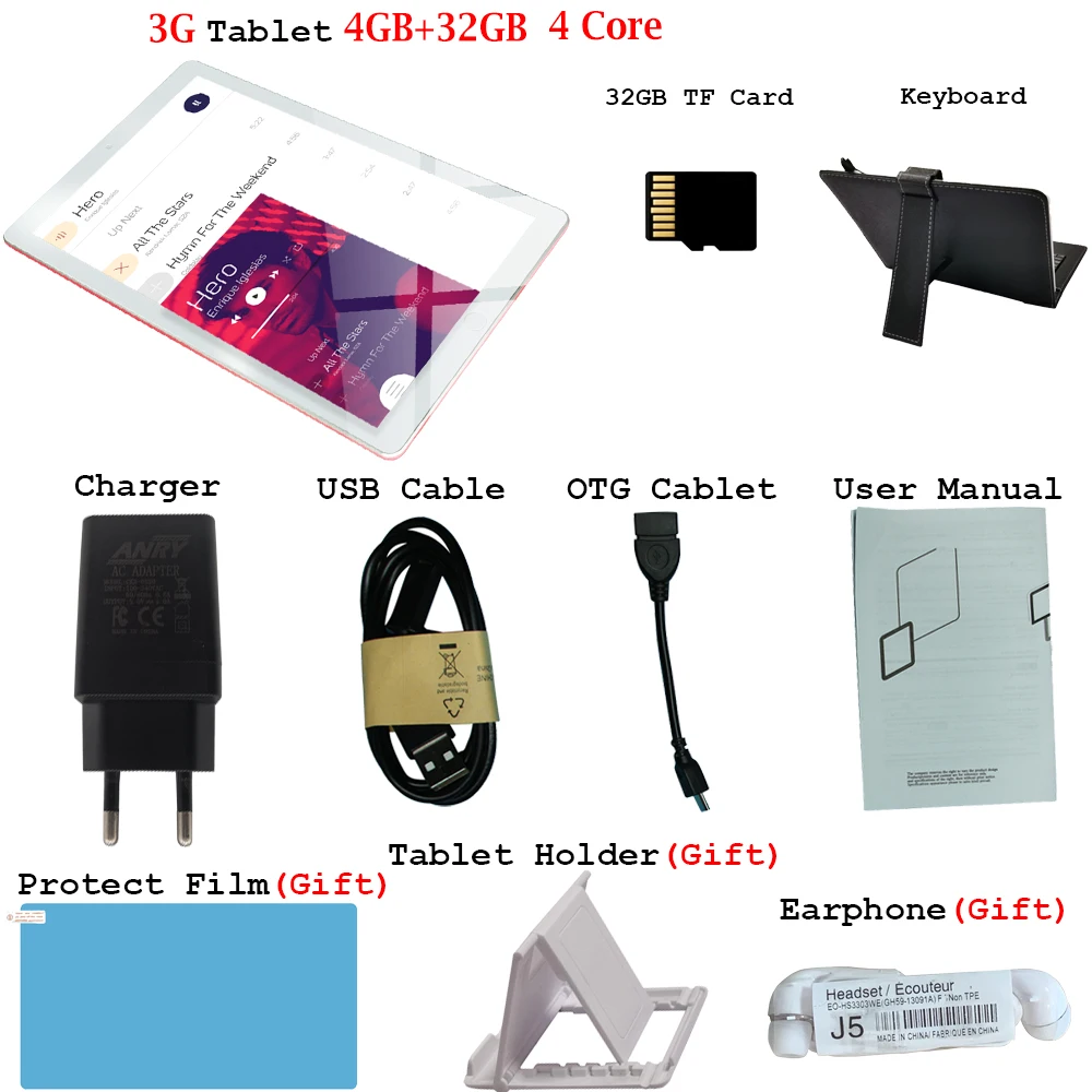 Add keyboard 32GB TF ANRY 3g телефонный звонок планшет MTK6582 четырехъядерный Android Планшеты 4 ГБ ОЗУ 32 Гб ПЗУ 10,1 дюймов 1280x800 Дисплей планшетный ПК Dual SIM - Комплект: Add keyboard 32GB TF