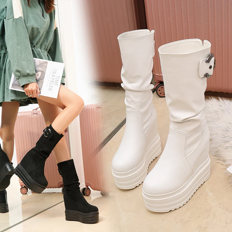 Женская обувь ботинки на платформе каблуке 13 см Зимние ботильоны женская