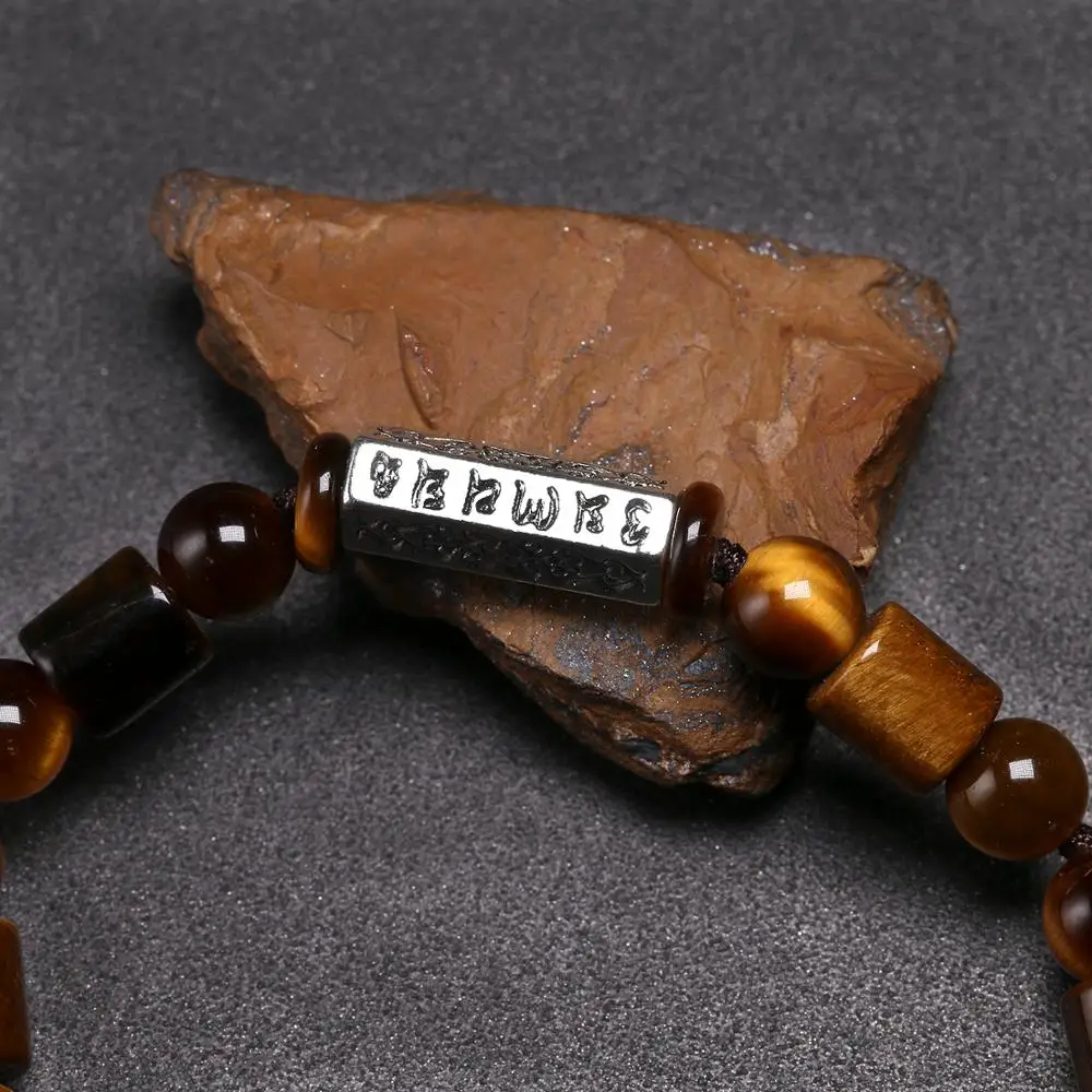 Natural Tiger Eye's Stone OM Tibetan Buddhist Prayer Bracelets Lucky Handmade Weave Braided Bracelet High Quality 3A | Украшения и