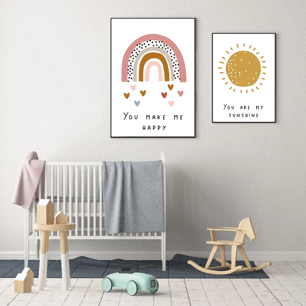 Радужная Стена искусство детской комнаты нейтральный декор для скандинавские