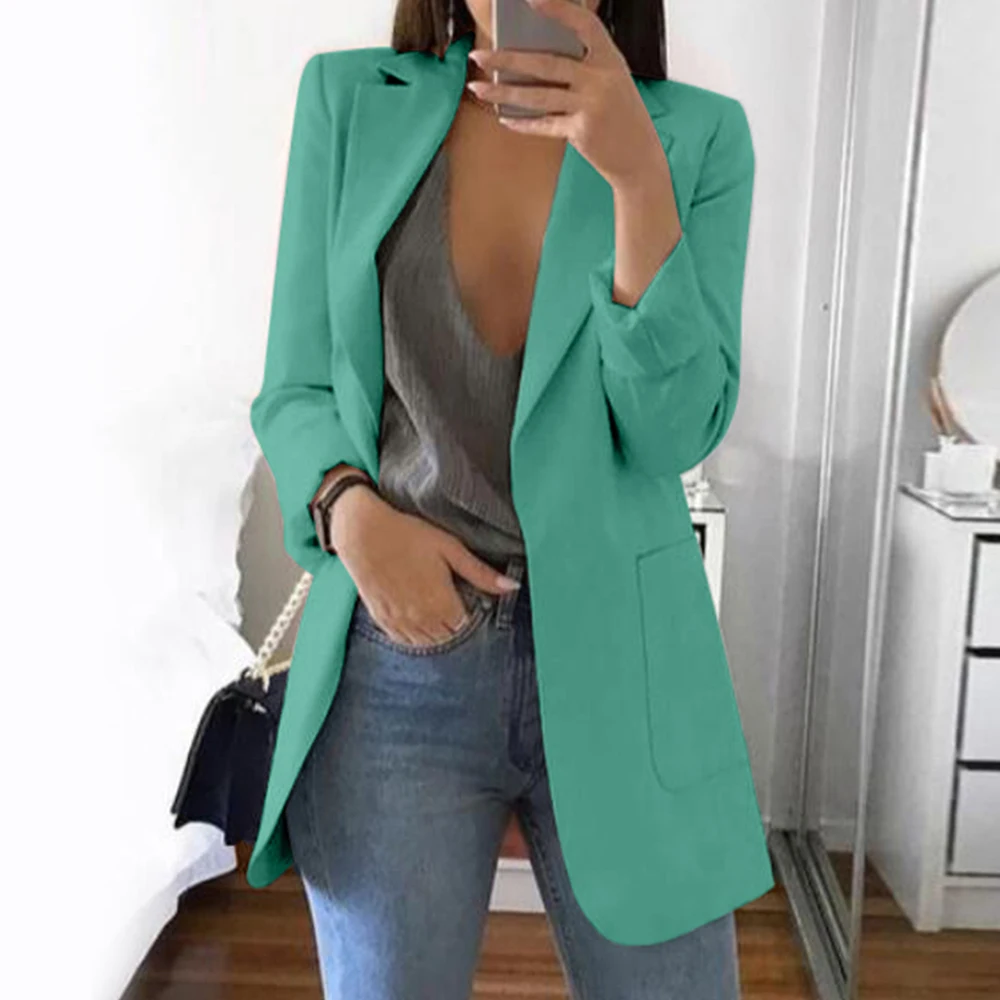 Macaw Blue Green Joineles, женская повседневная куртка, осенняя, длинный рукав, отложной воротник, костюм, пальто, 15 цветов, тонкий, формальный Блейзер размера плюс, 5XL, кардиган - Цвет: Macaw Blue Green