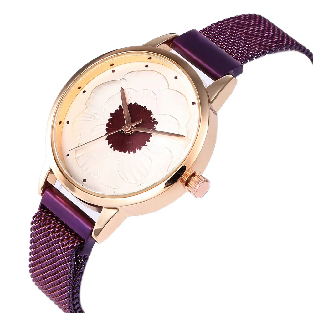 

Fashion 3D Flowers Milan with Magnet BuckleAlloy Dail Watches Women Top Brand Luxury Casual Clock Ladies Wrist Watch