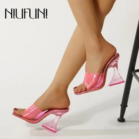 niufuni summer pvc clear strange crystal heel fashion jelly shoes high heels open toe square sandals slipper women shoes slip on