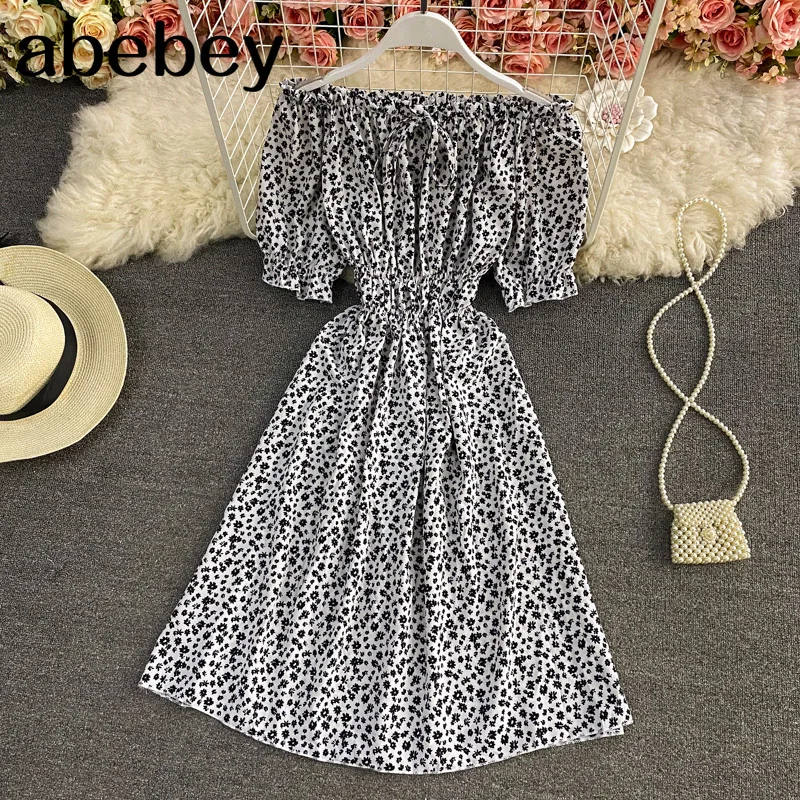 

Women Sexy Off Shoulder Floral Dress Slash Neck Sleeveless A-line Dress Summer Elastic Ruched Boho Vacation Dresses