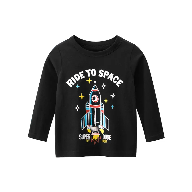 

Autumn Spring Baby Clothes Children Boys Girls Cotton cartoon rockets Long Sleeve T-shirt boy girl Tops Kids Tee For 2-9Years