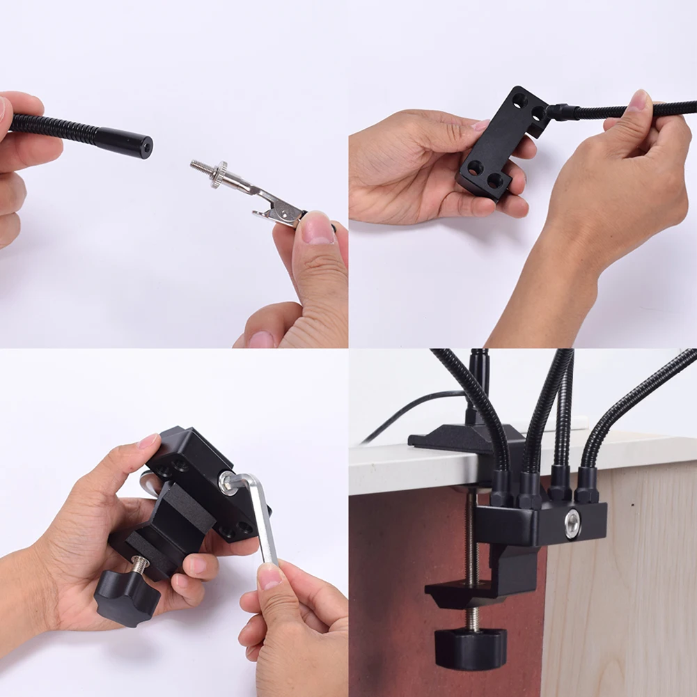 

5Pcs Workshop Flexible Arm Table Clamp 3X LED Magnifier Third Helping Hand Welding Bracket Interface Maintenance Aids