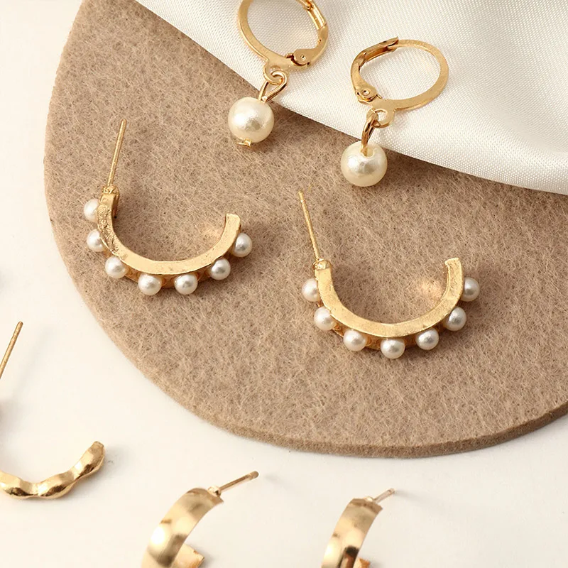 

Multi Pcs Ear Clips Fashion Pearl Earrings Shiny Rhinestone Gold Earcuffs for Women Girls Friends Jewelry Sets Accessories Gifts