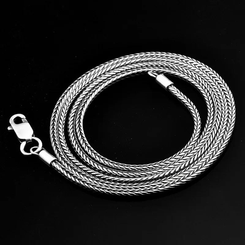 

2.8mm 925 Sterling Silver Long Foxtail Chains Necklace For Boys Women Men Square Rope Snake Bones Chain Fine Jewelry Accessory