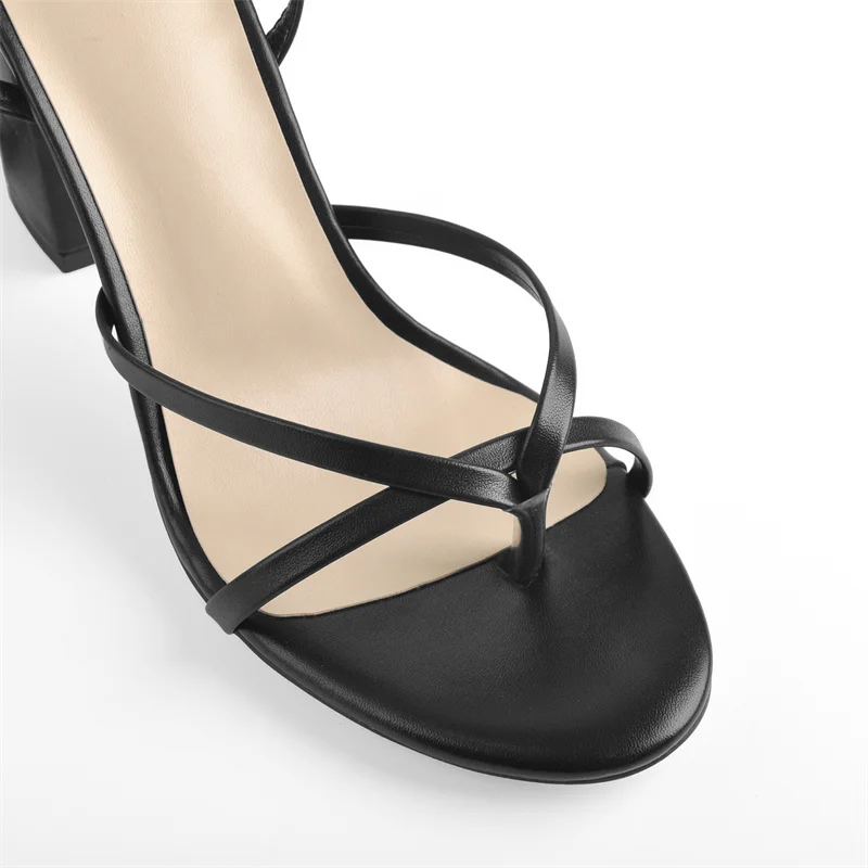 Richealnana Concise Chunky Heels Sandal Flip Flops Women Matte Black Round Open Toe Sandals Ankle Buckle Office Lady Summer