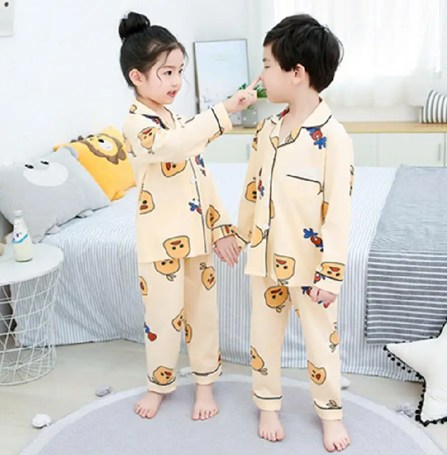 

Детская осенняя пижама с длинным рукавом, комплект одежды для мальчиков и девочек, Мультяшные хлопковые топы + штаны, 2 шт., пижамы, Детская одежда для сна
