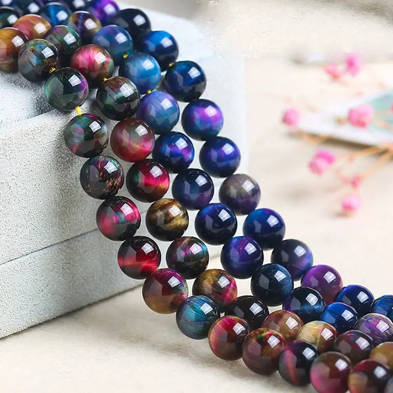 

Natural Stone Starry Tiger Eye Colorful Round Loose Beads For Jewelry Making Strand 15 Inch DIY Accessorries Bead For Women Gift