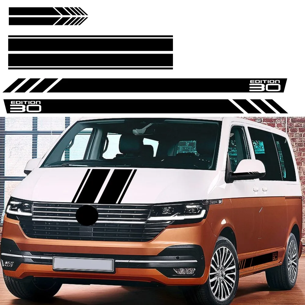 

6PCS California T6 30 Edition VW Transporter T4 T5 T6 Accessories Rearview Mirror Front Door Side Skirt Striped Sticker