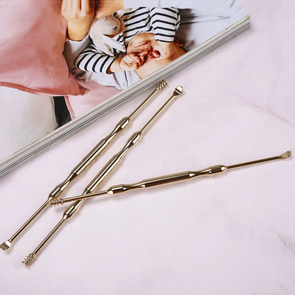 

Stainless Steel Golden Ear Cleaner Portable Double Headed Spiral Type Ear Wax Pick Removal Tool Adult Ears Dig Scoop