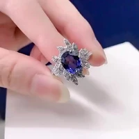 2021 new 925 sterling silver synthetic sapphire ring oval 79 ice flower cut flower ring 5a zircon factory direct sales