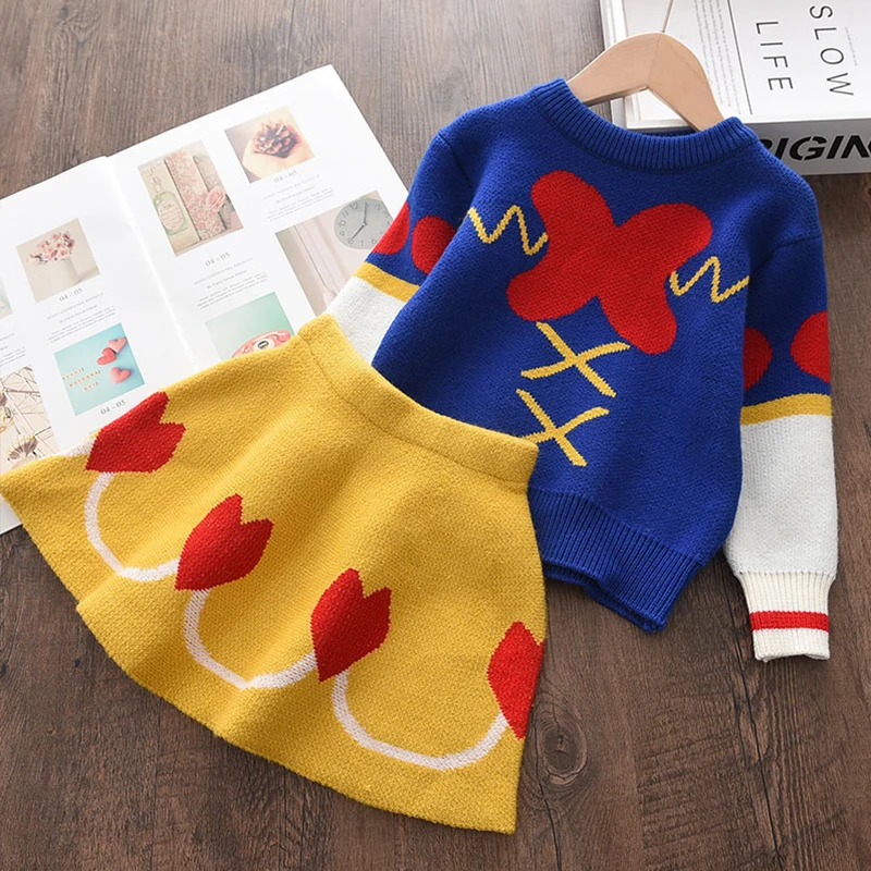 

Зимний комплект одежды Keelorn для девочек, свитер с длинным рукавом и юбка, костюм из 2 предметов, одежда с принтом для девочек, осенняя одежда