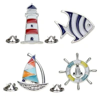 new sailboat lighthouse fish brooches man women sailboat helm enamel lapel pins and brooches jewellery bijuteria children gift
