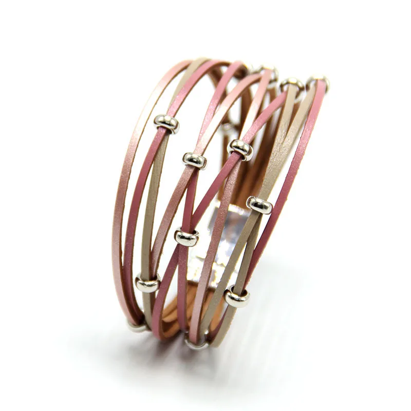 Модный женский кожаный браслет стразы бар очаровательные богемные кожаные