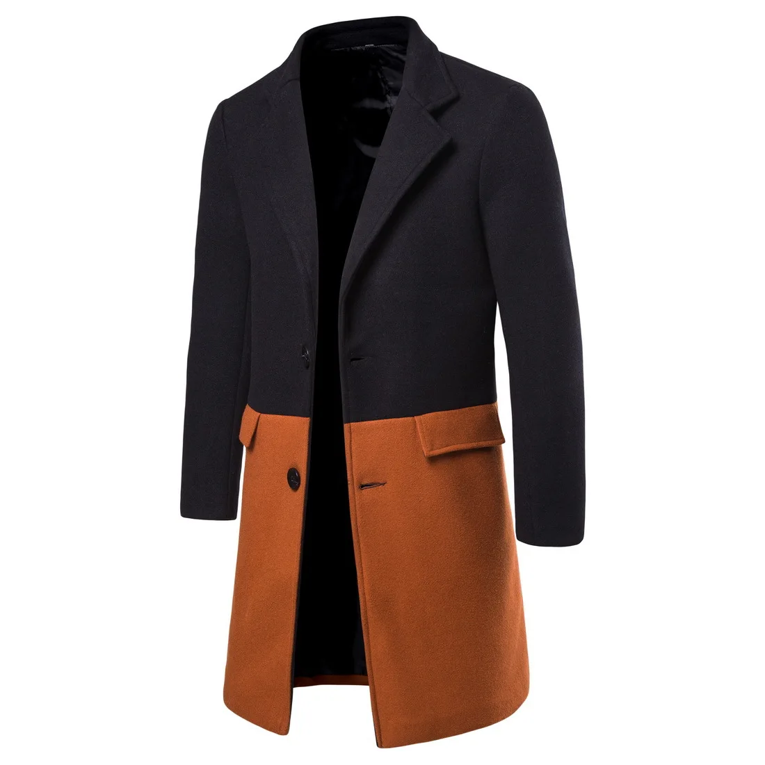 Мужской твидовый Тренч приталенный длинный контрастных цветов с прострочкой