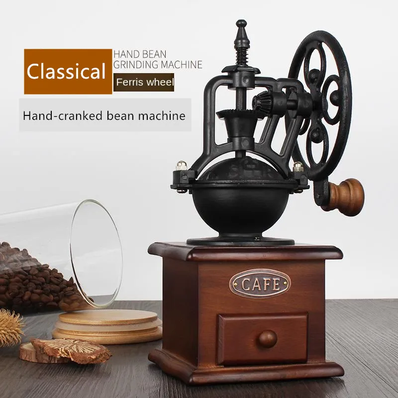 Классическая деревянная ручная кофемолка нержавеющая сталь ретро кофе специи