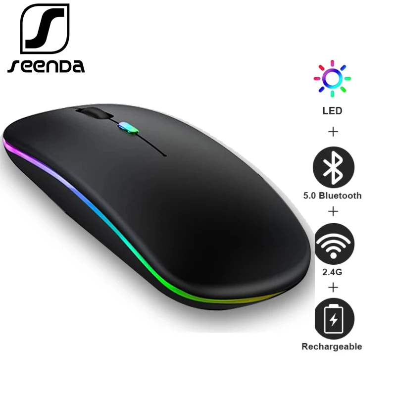 

SeenDa RGB Bluetooth Mouse Rechargeable Wireless Mouse for Laptop iPad Macbook Computer Silent Mause LED Backlit Ergonomic Mice